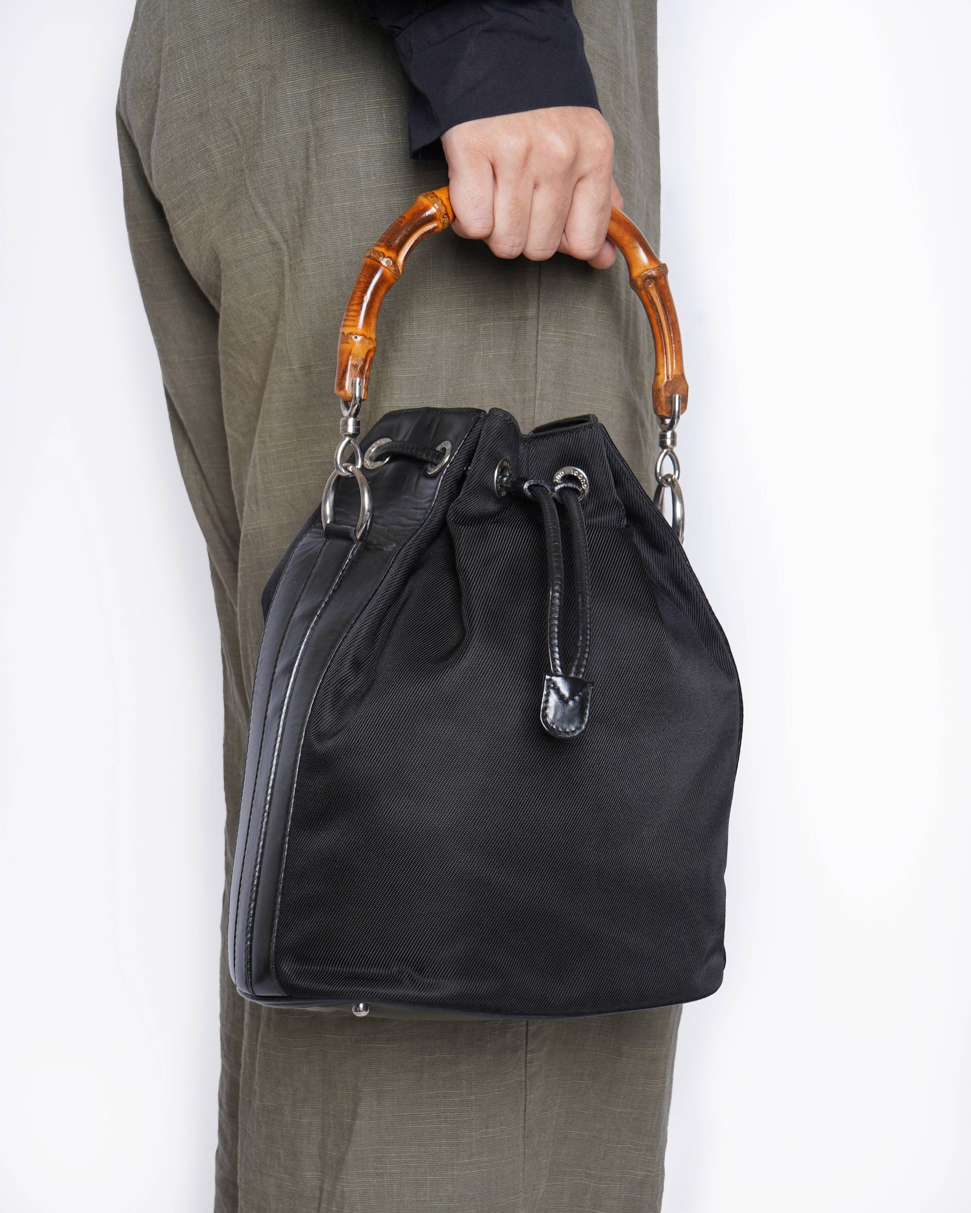 Gucci Nylon Leather Top Handle Crossbody