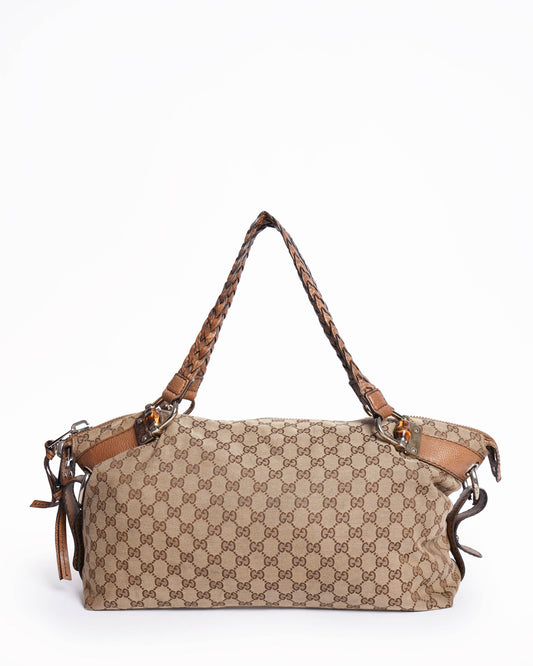 Gucci Lou Monogram Leather Canvas Shoulder Bag