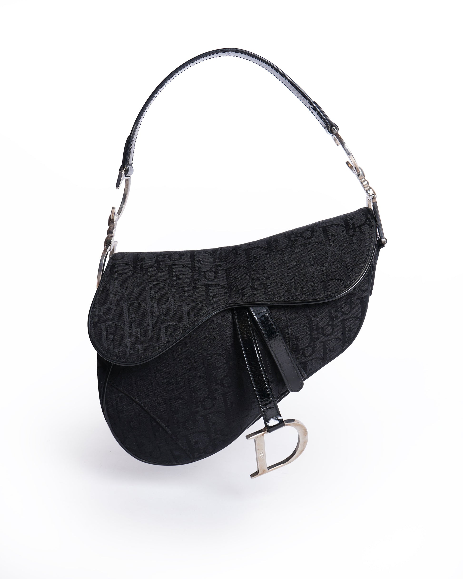 Christian dior saddle bag in black signature canvas logo