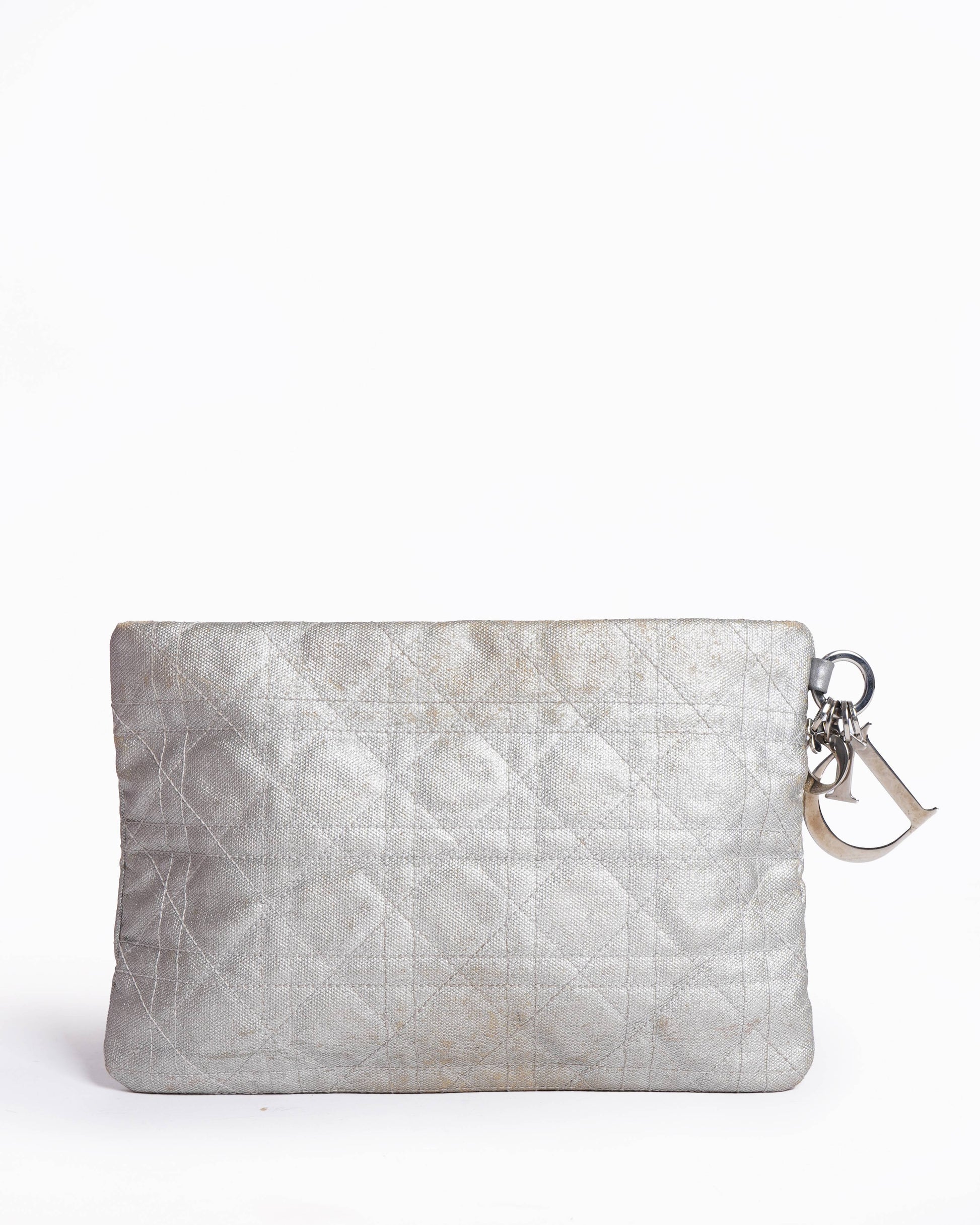 Christian Dior Silver Cannage Coated Canvas Panarea Clutch