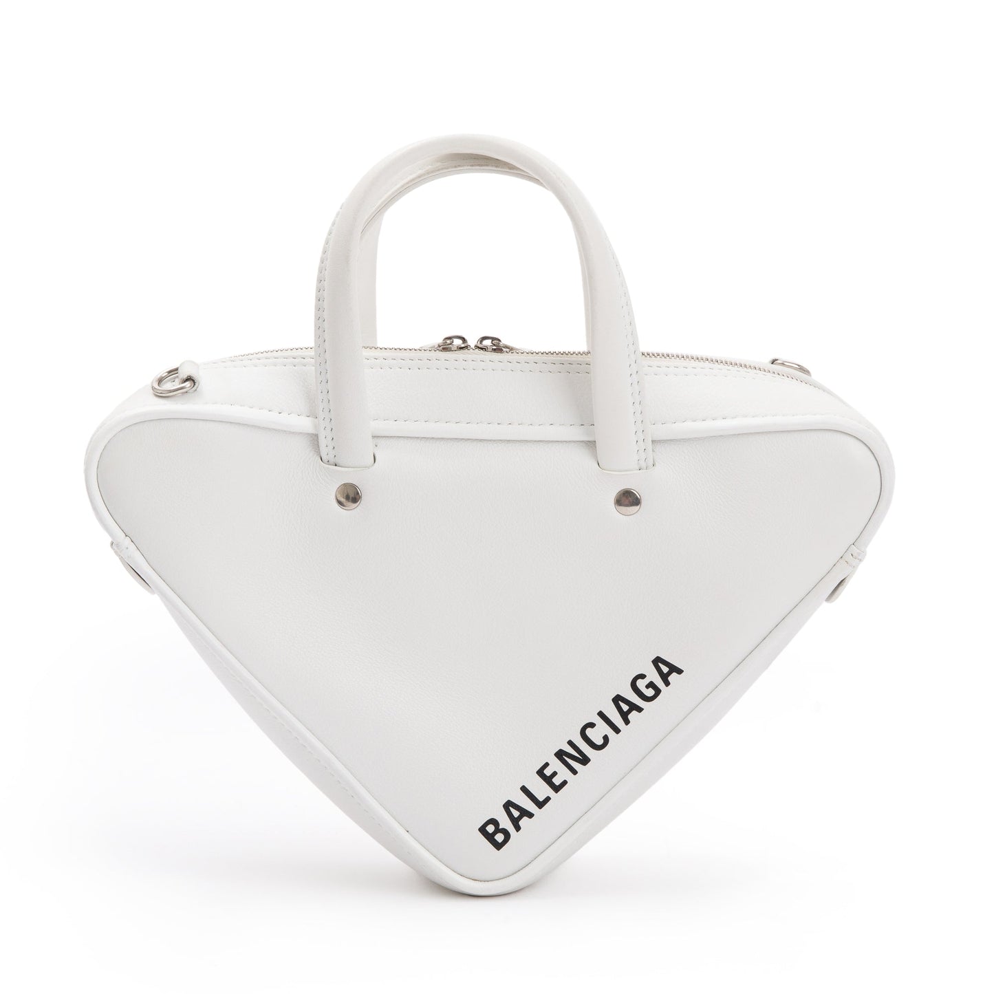Balenciaga 2020 White Calfskin Leather Triangle S Duffle Bag