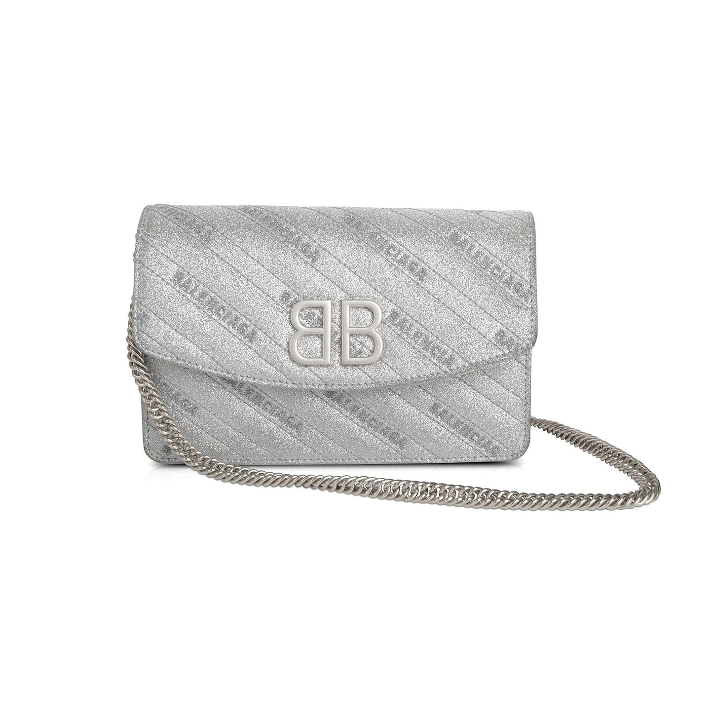 Balenciaga BB Glitter Leather Chain Wallet Bag