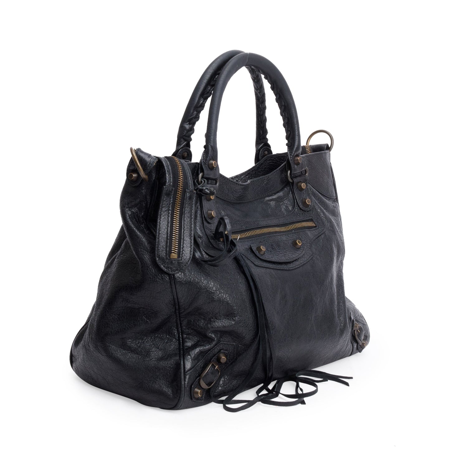 Balenciaga Black Agneu Leather Motocross Classic City Velo Bag