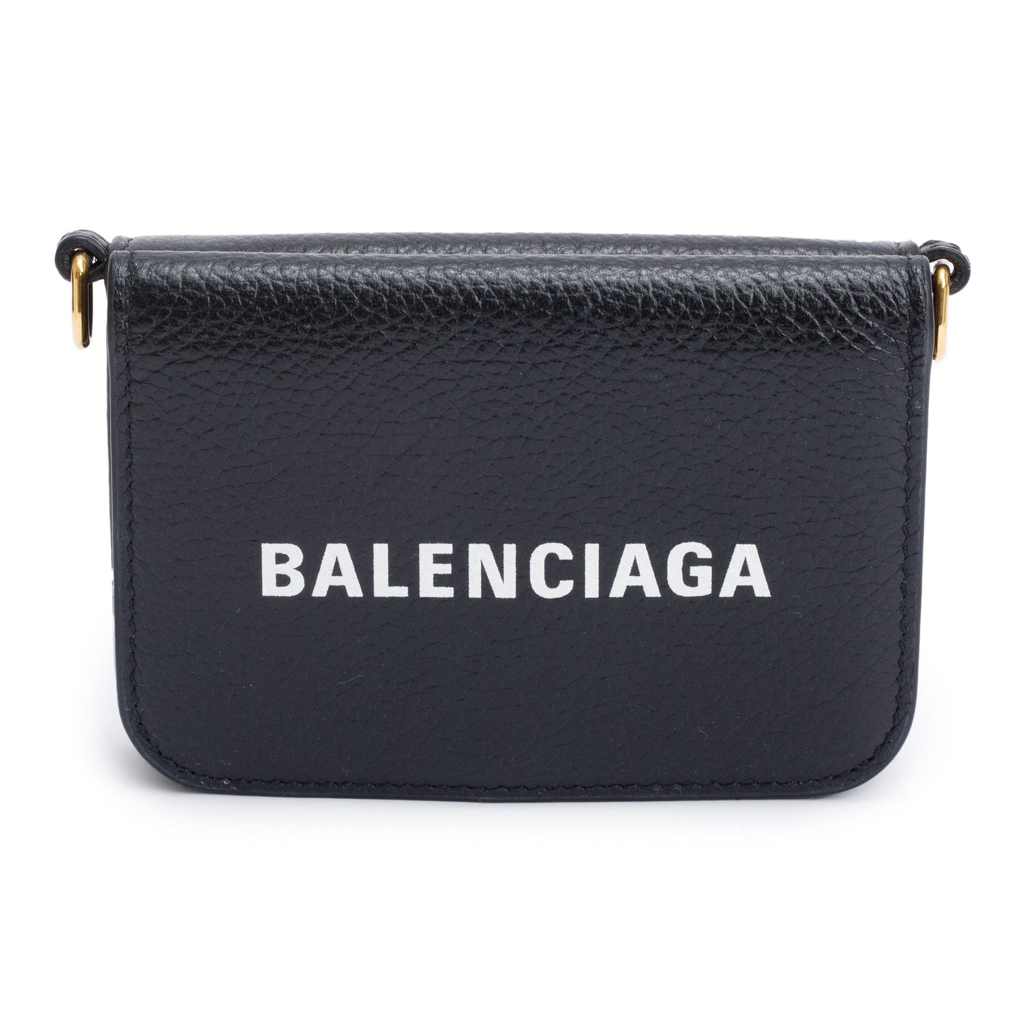 Balenciaga Black Calfskin Leather Logo Mini Cash Mini Wallet On Chain