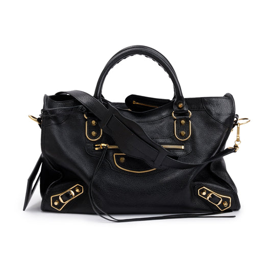 Balenciaga Black Chevre Leather Metallic Edge City Bag