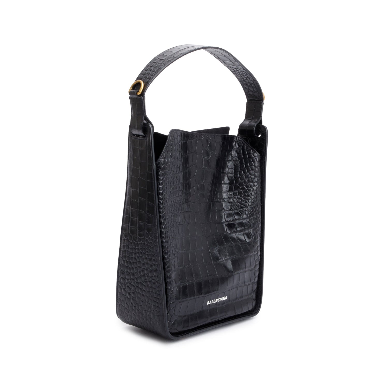 Balenciaga Black Croc-Embossed Leather Tool 2.0 Small N/S Tote