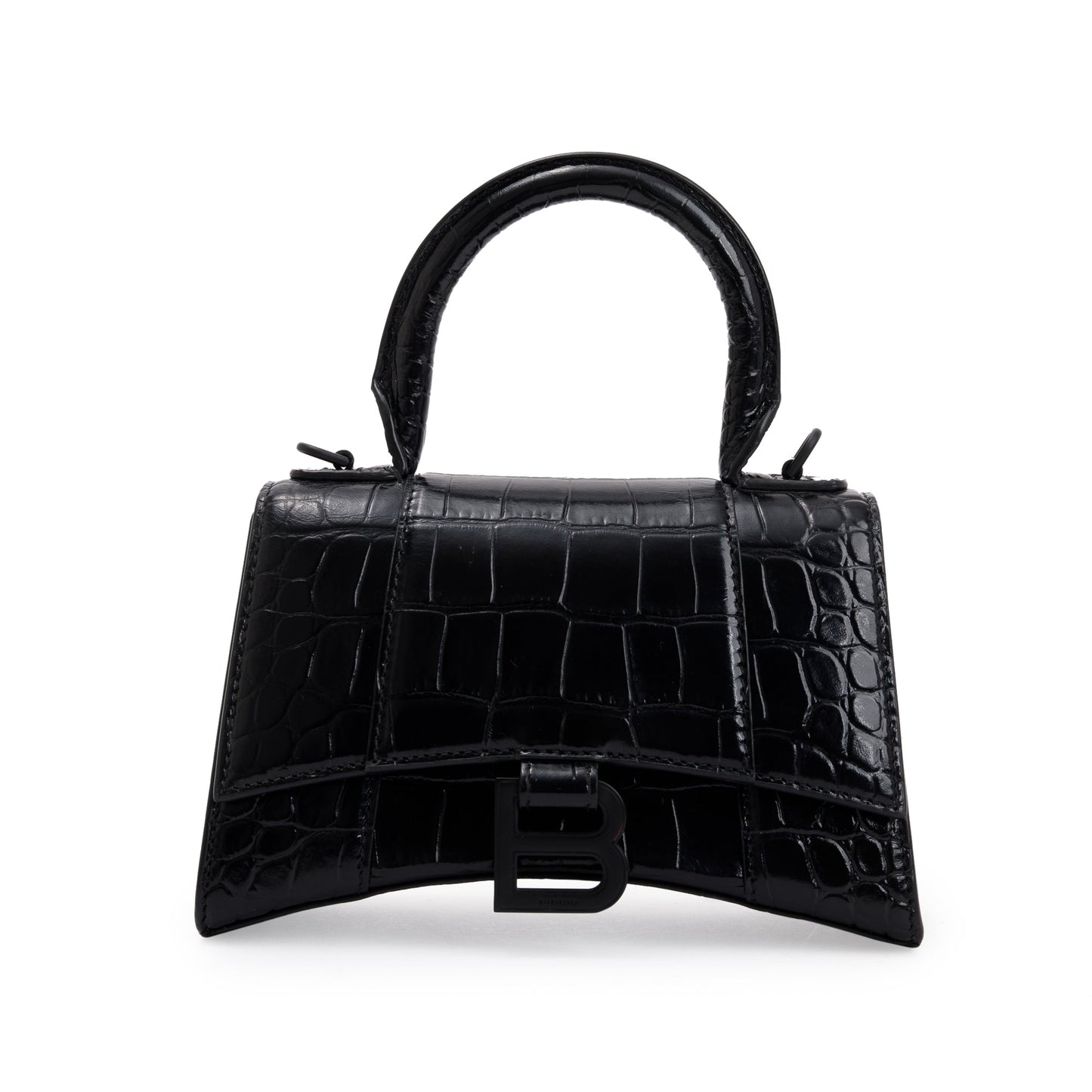 Balenciaga Black Croc-Embossed Leather XS Hourglass Top Handle Bag