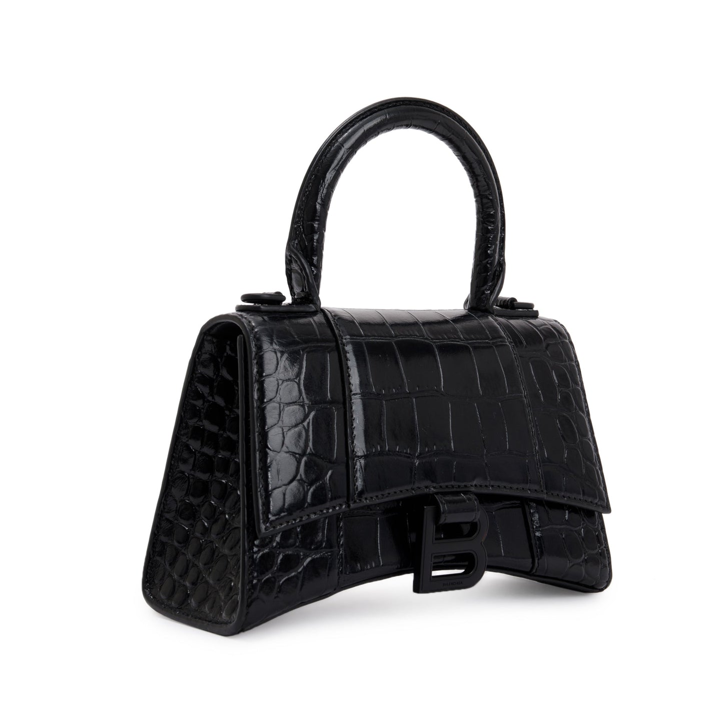 Balenciaga Black Croc-Embossed Leather XS Hourglass Top Handle Bag
