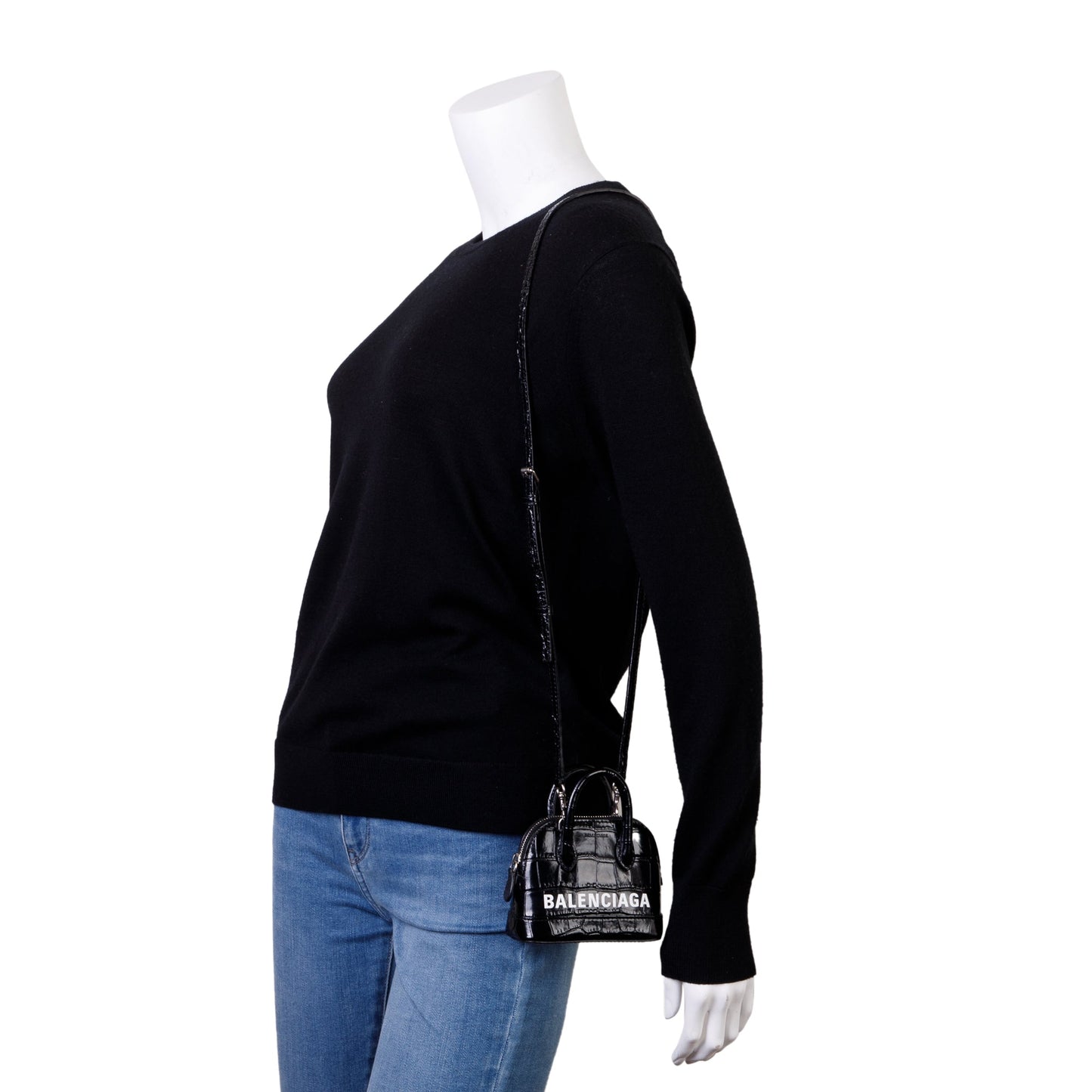 Balenciaga Black Crocodile Embossed Ville Mini Top Handle Bag
