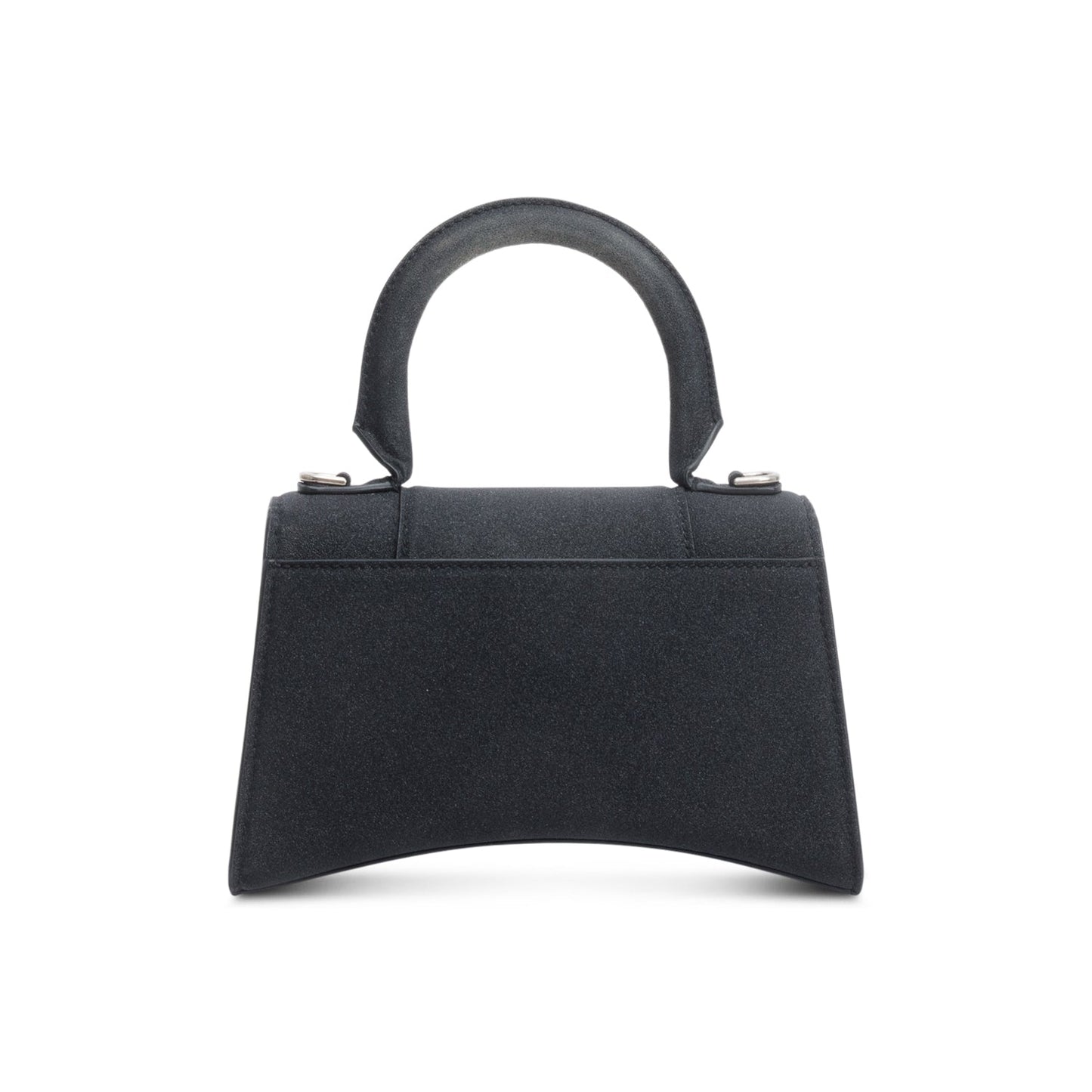 Balenciaga Black Glitter Satin XS Hourglass Top Handle Bag