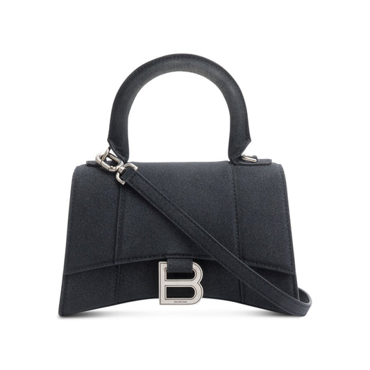 Balenciaga Black Glitter Satin XS Hourglass Top Handle Bag