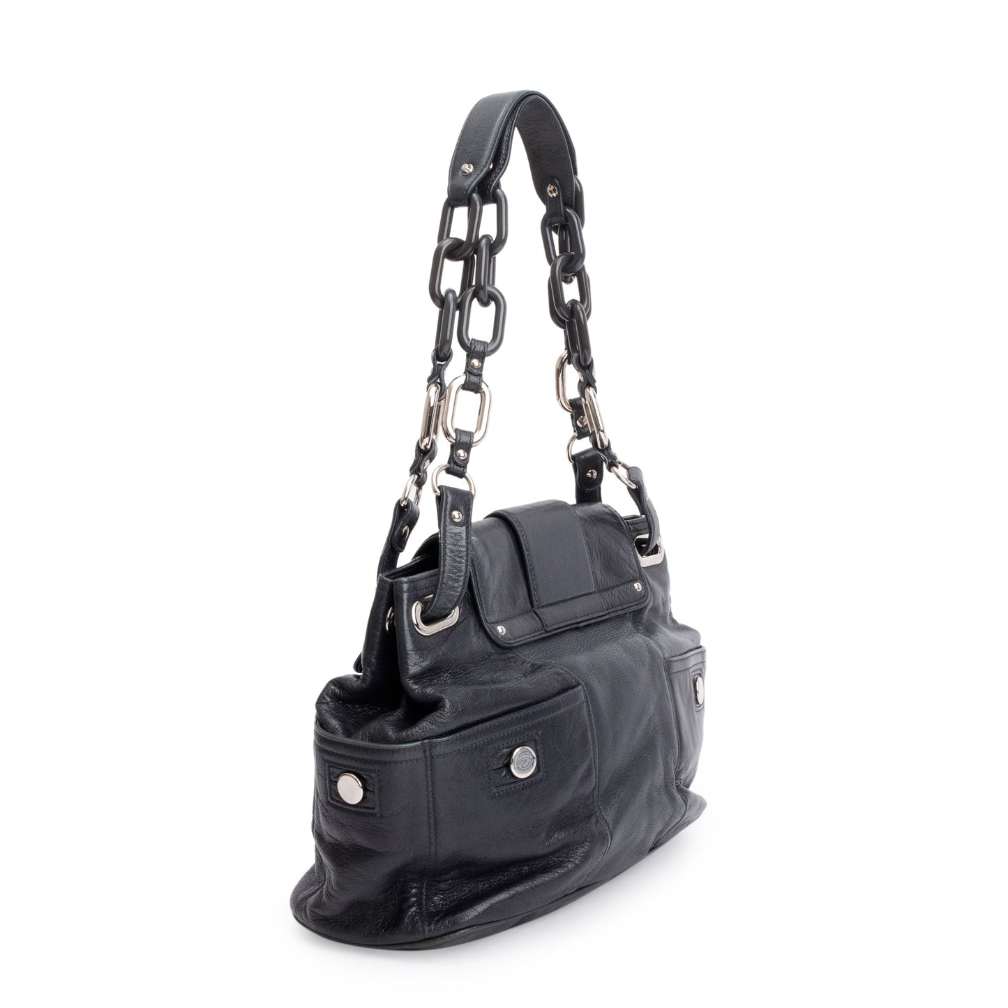 Balenciaga Black Goatskin Leather Stingray Cherche Chain-Link Shoulder Bag