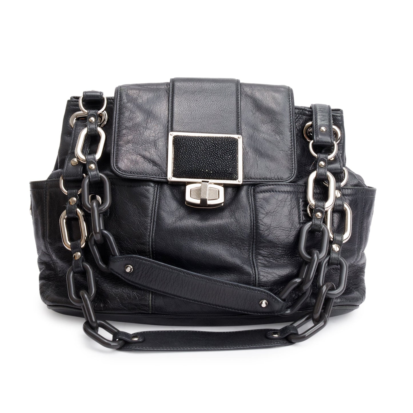 Balenciaga Black Goatskin Leather Stingray Cherche Chain-Link Shoulder Bag