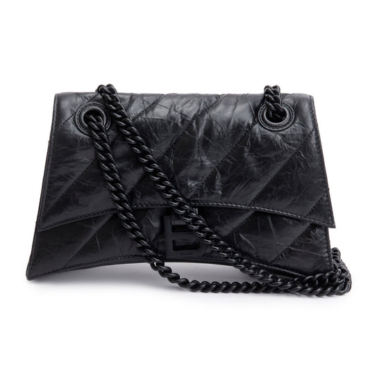Balenciaga Black Leather Small Crush Chain Shoulder Bag