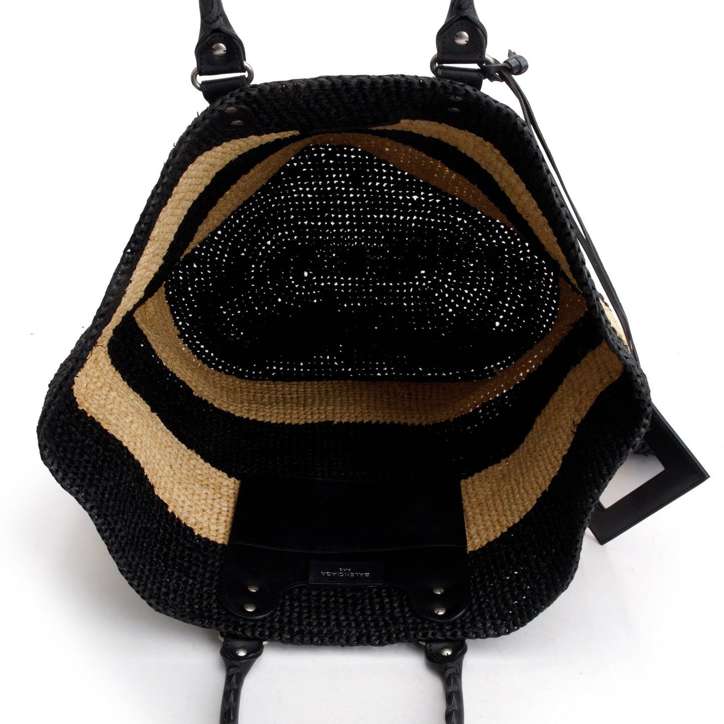 Balenciaga Black/Beige Woven Raffia Large Panier Tote