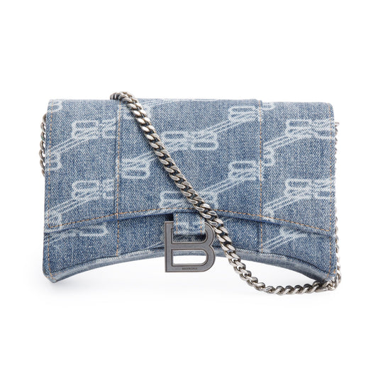 Balenciaga Blue BB Denim Hourglass Wallet on Chain