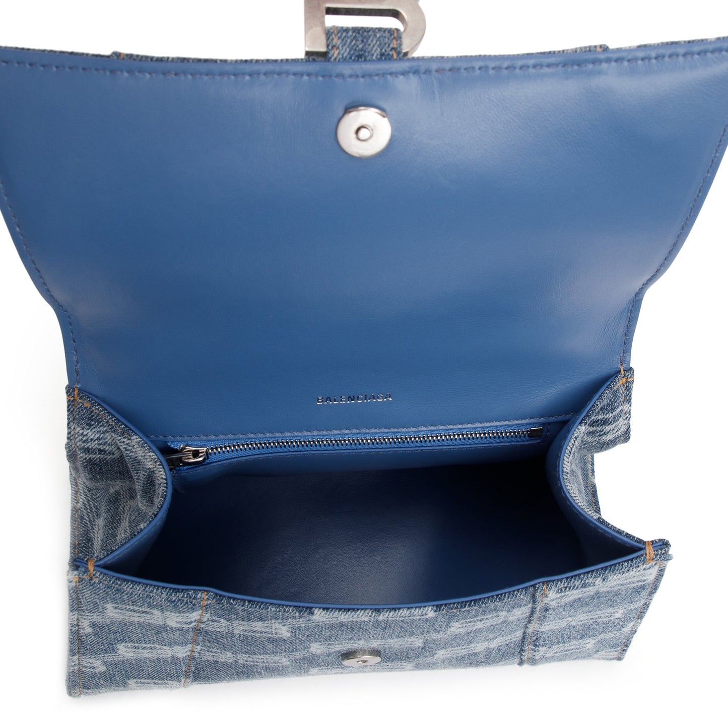 Balenciaga Blue BB Monogram Denim Small Hourglass Top Handle Bag