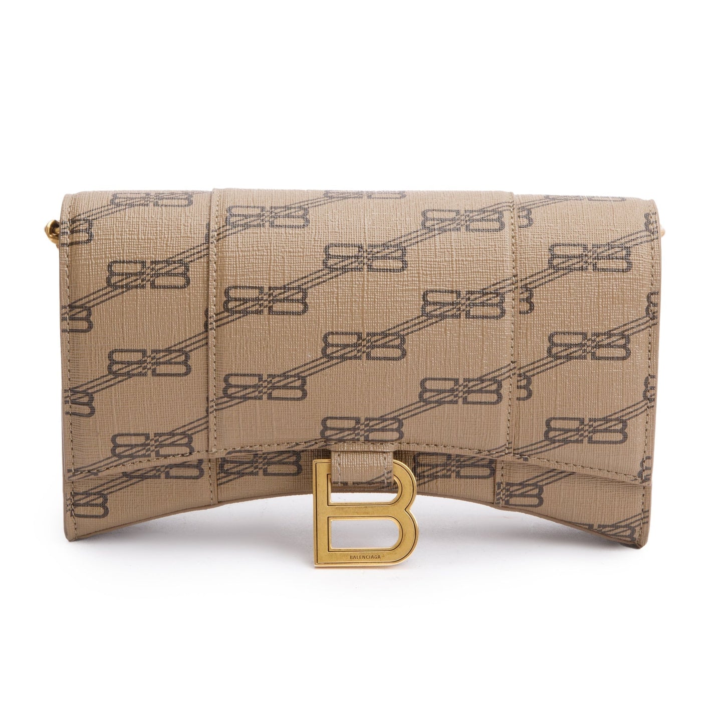 Balenciaga Brown BB Canvas Hourglass Wallet on Chain