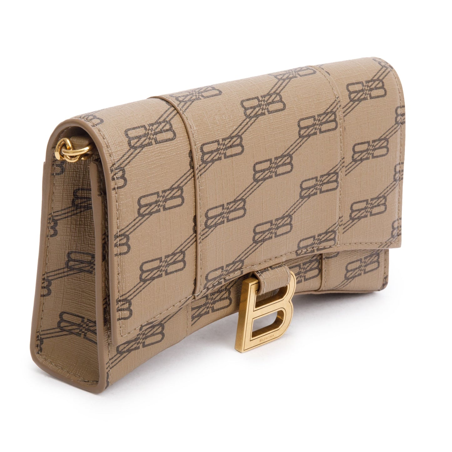 Balenciaga Brown BB Canvas Hourglass Wallet on Chain