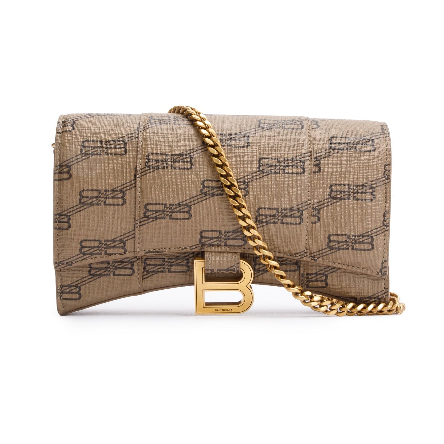 Balenciaga Brown BB Canvas Hourglass Wallet on Chain