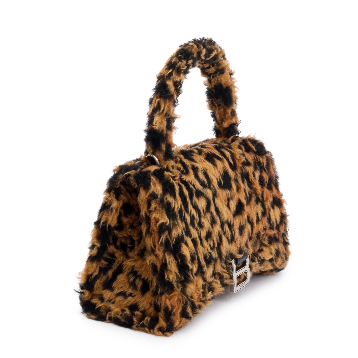 Balenciaga Brown Leopard Print Faux Fur Small Hourglass Top Handle Bag