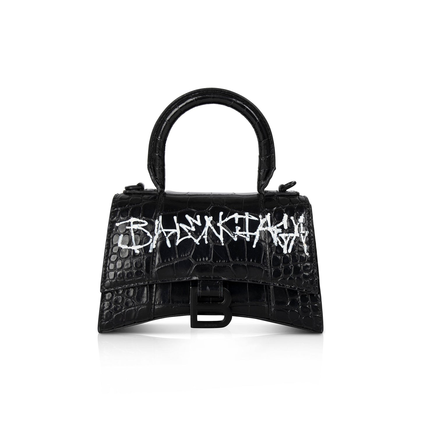 Balenciaga Croc-Embossed Graffiti Hourglass XS Top Handle Bag