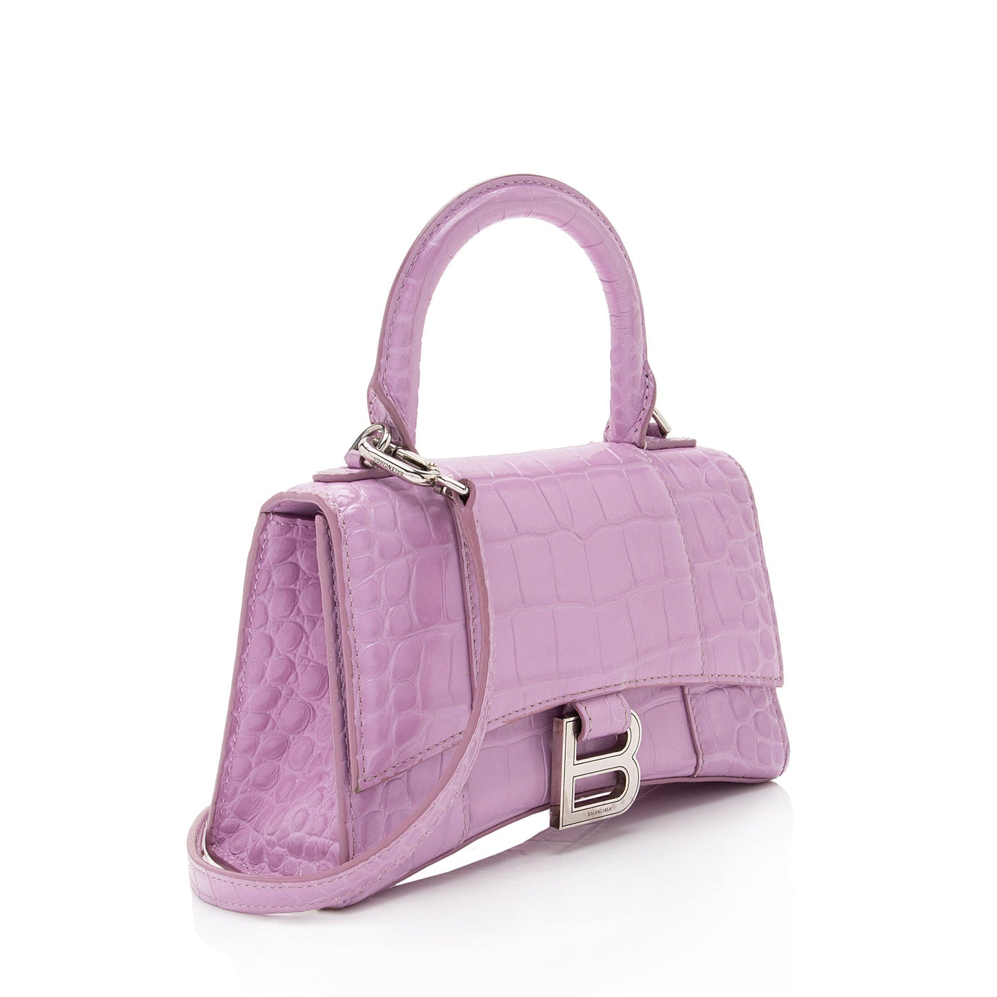 Luxury Balenciaga Trending 2026 Shiny Croc Embossed Calfskin Hourglass XS Satchel (SHF-A4kg9c)