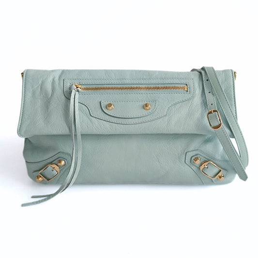 Balenciaga Balenciaga Giant Clutch with shoulder strap in aqua green leather