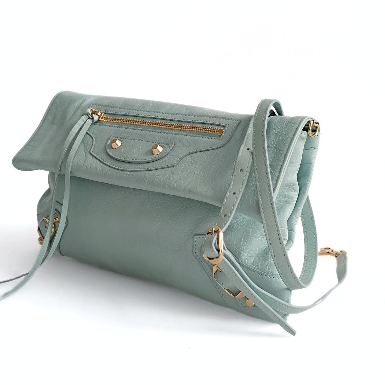 Balenciaga Balenciaga Giant Clutch with shoulder strap in aqua green leather
