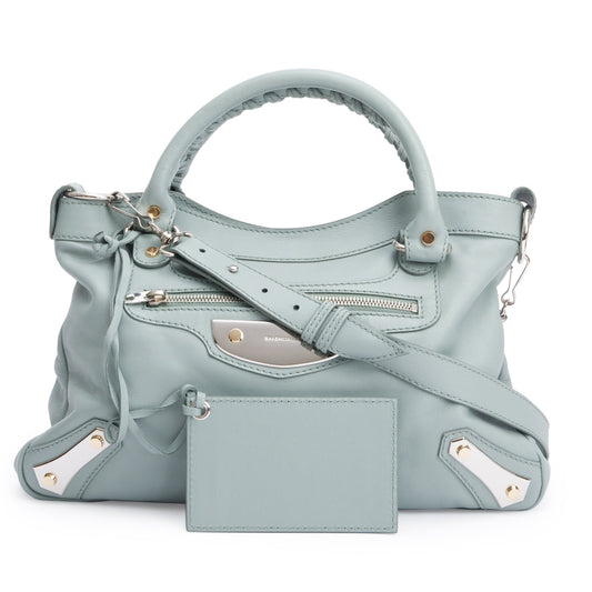 Balenciaga Green Town Metal Plate Flat Studs City Bag