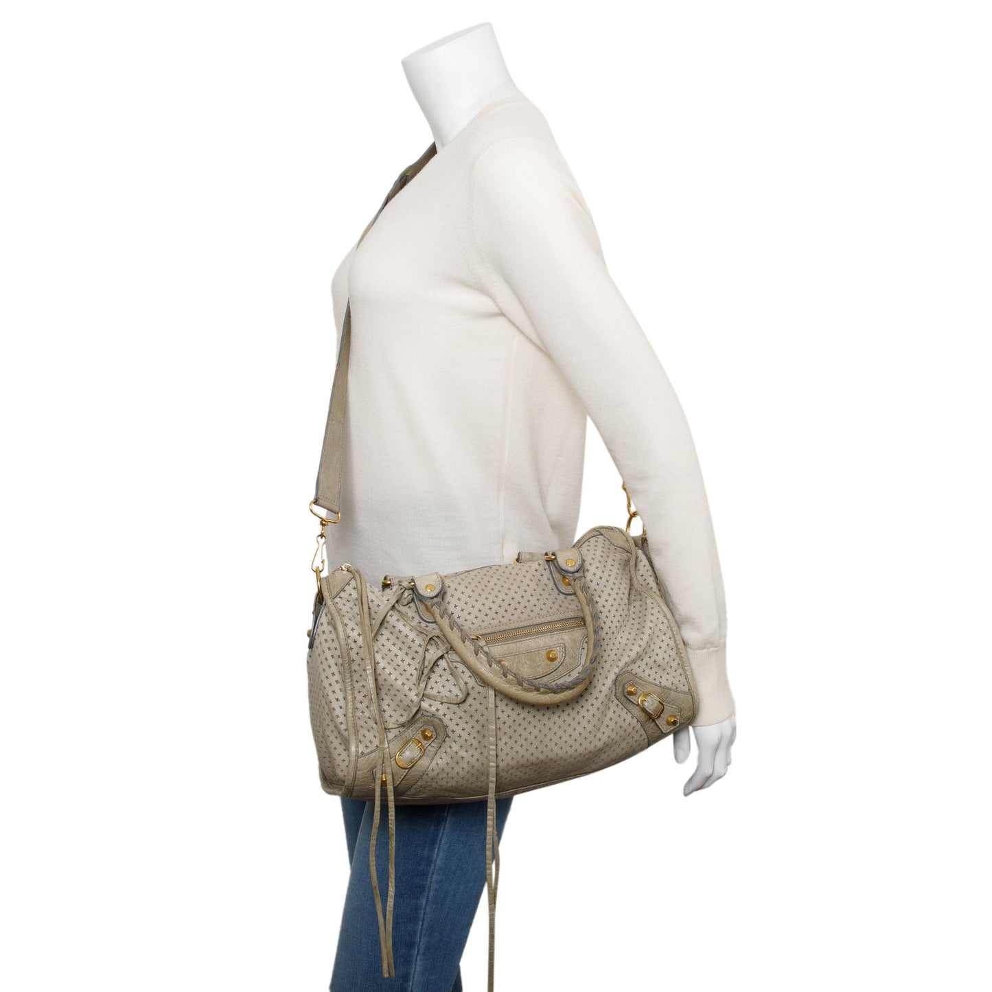 Balenciaga Grey Agneau Leather Laser Cut Cross Classic City Bag