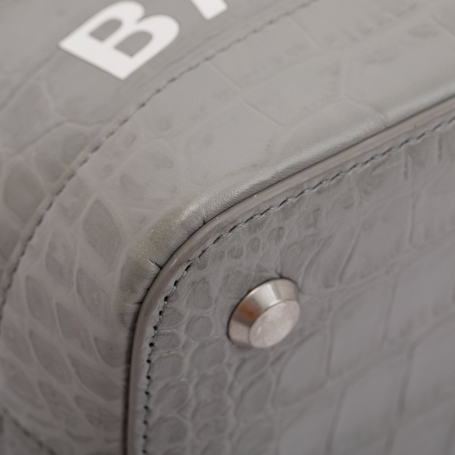 Balenciaga Grey Croc Embossed Ville S Top Handle Bag