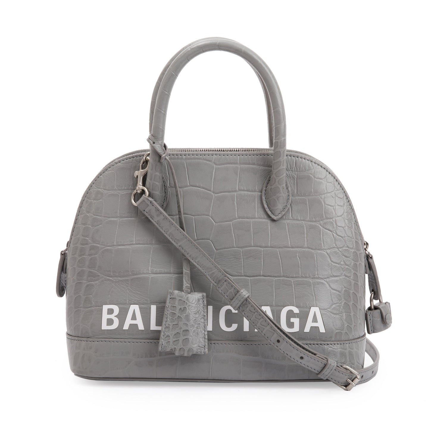 Balenciaga Grey Croc Embossed Ville S Top Handle Bag