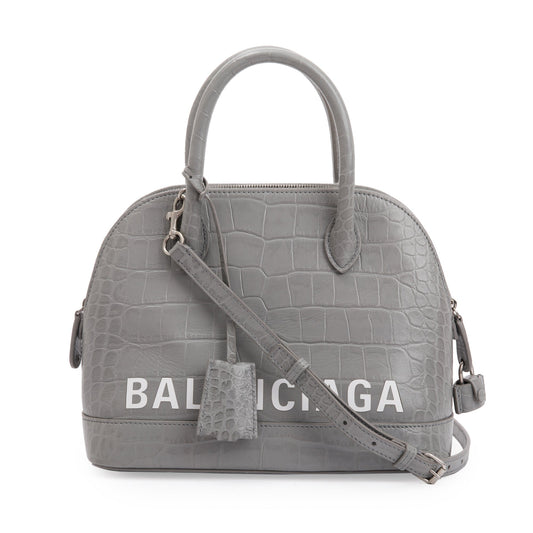 Balenciaga Grey Croc Embossed Ville S Top Handle Bag