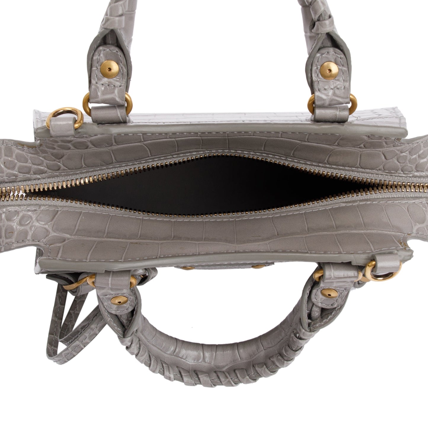 Balenciaga Grey Crocodile Embossed Calfskin Leather MIni Neo Classic Top Handle Bag