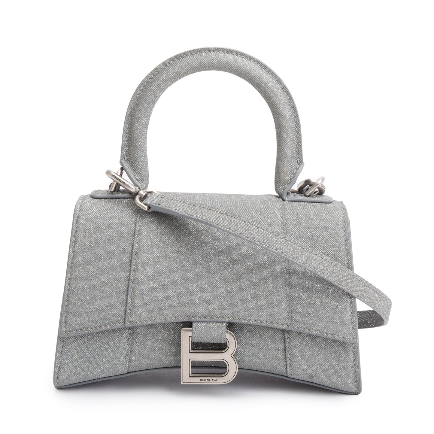Balenciaga Grey Glitter Fabric XS Hourglass Top Handle Bag