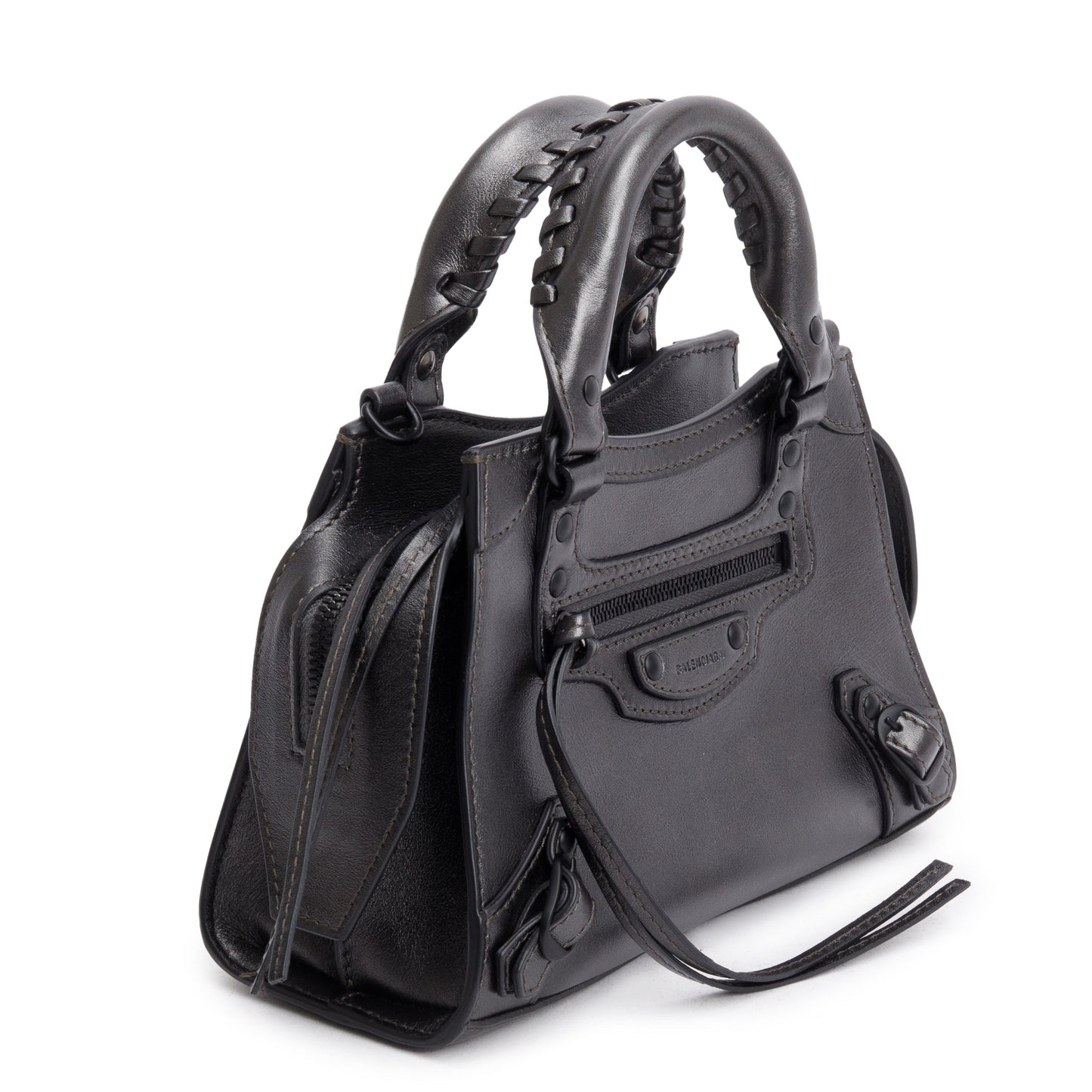 Balenciaga Grey Metallic Calfskin Leather MIni Neo Classic Top Handle Bag