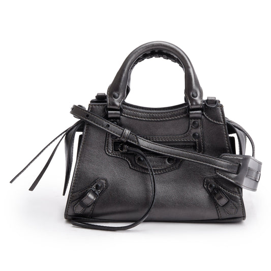 Balenciaga Grey Metallic Calfskin Leather MIni Neo Classic Top Handle Bag