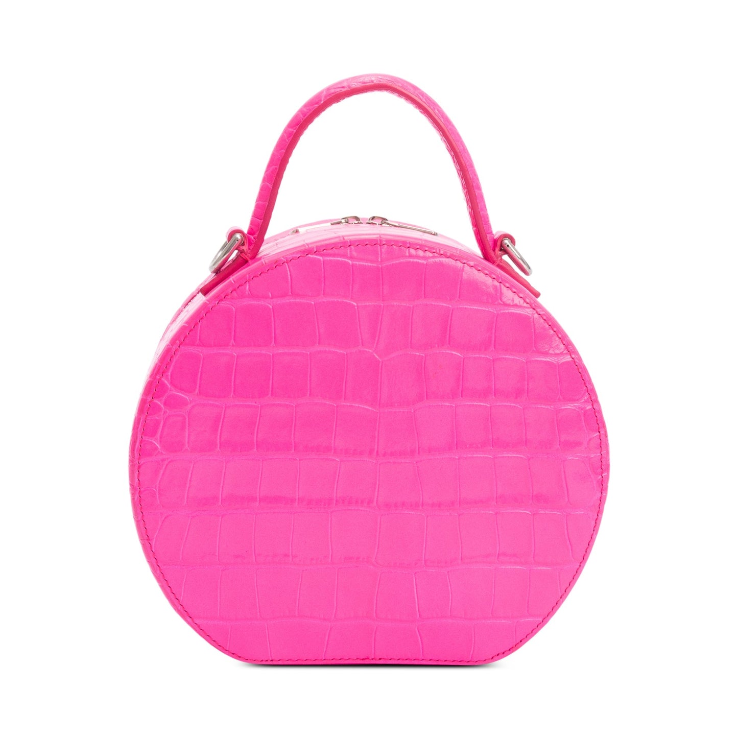 Balenciaga Pink Croc-Embossed Leather BB Vanity Round Crossbody