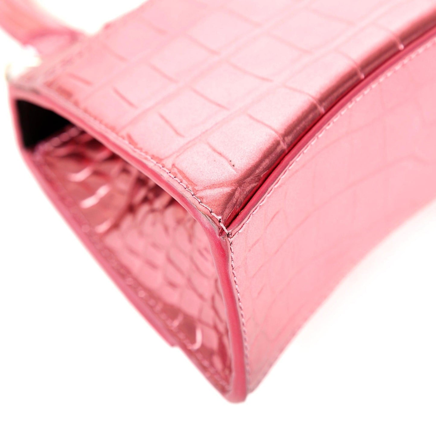 Balenciaga Pink Metallic Croc-Embossed Hourglass XS Top Handle Bag