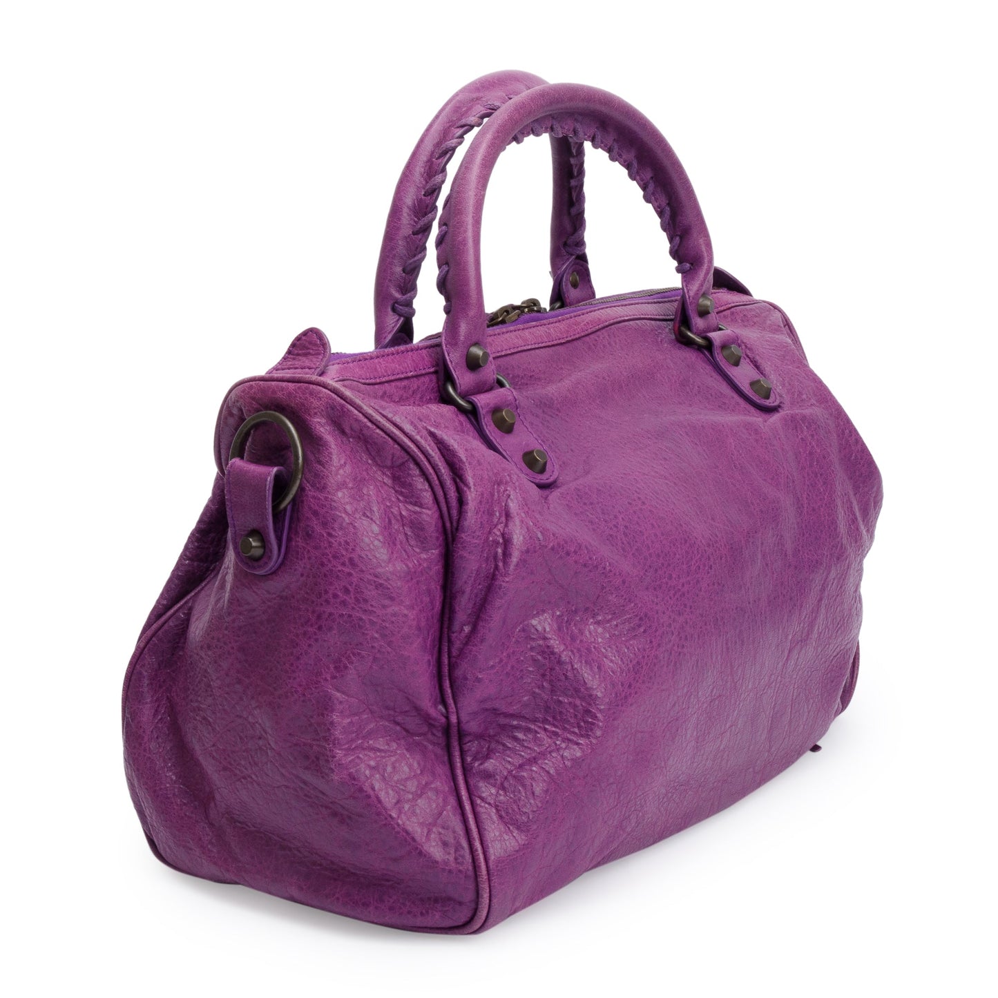 Balenciaga Purple Leather Polly Boston Bag