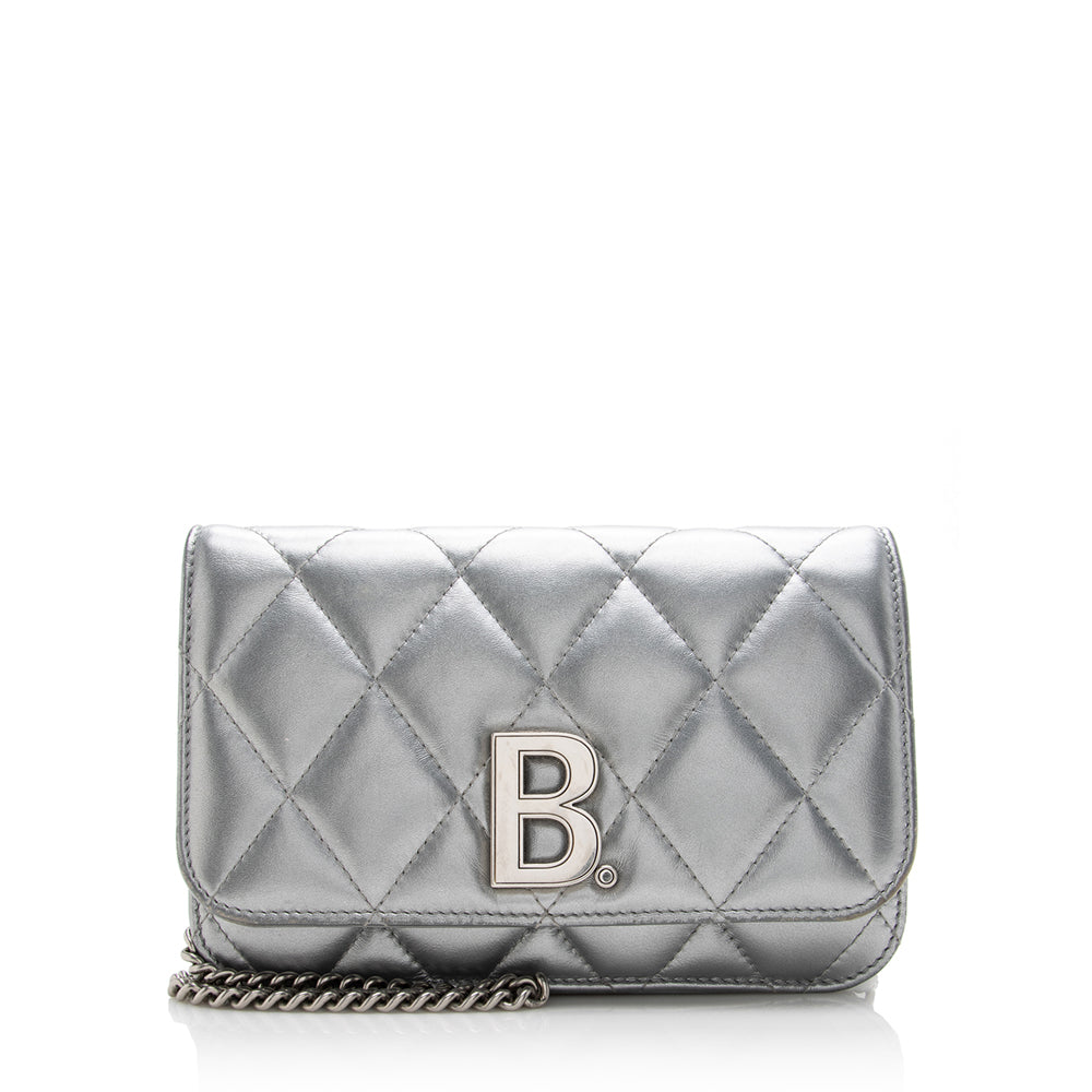Luxury Balenciaga Trending 2026 Quilted Metallic Leather B Dot Shoulder Bag (SHF-16927)