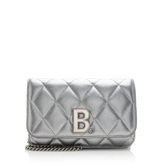 Luxury Balenciaga Trending 2026 Quilted Metallic Leather B Dot Shoulder Bag (SHF-16927)