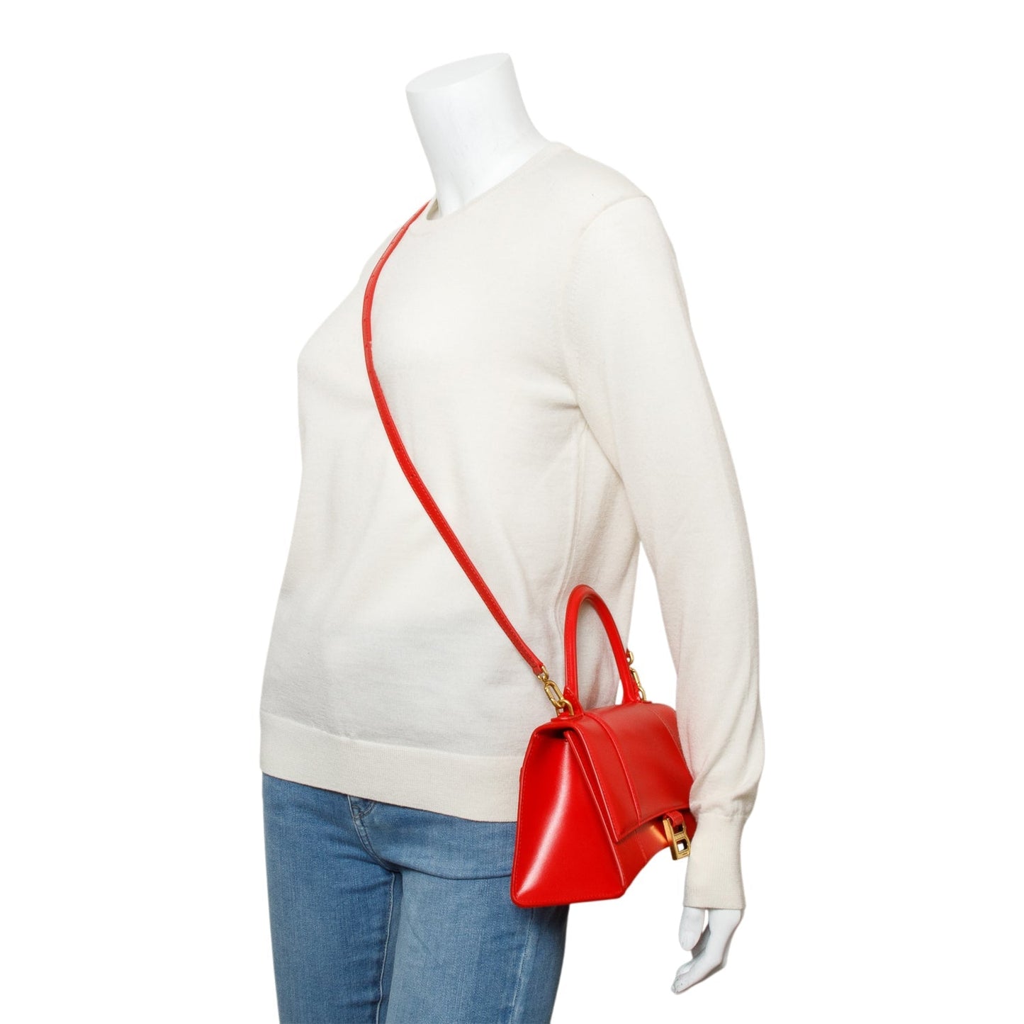 Balenciaga Red Smooth Leather Small Hourglass Top Handle Bag