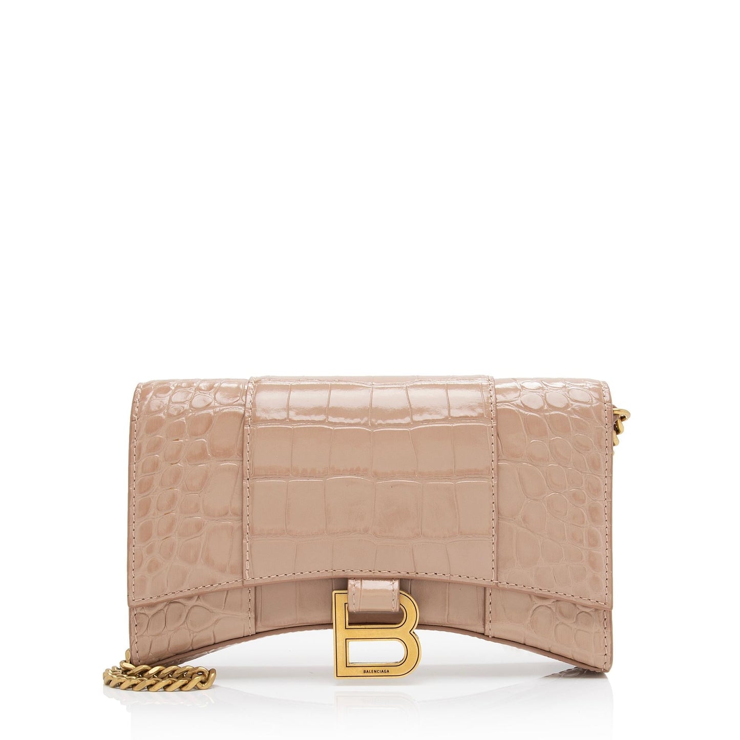 Luxury Balenciaga Trending 2026 Shiny Croc Embossed Calfskin Hourglass Chain Bag (SHF-ZdcMW4)