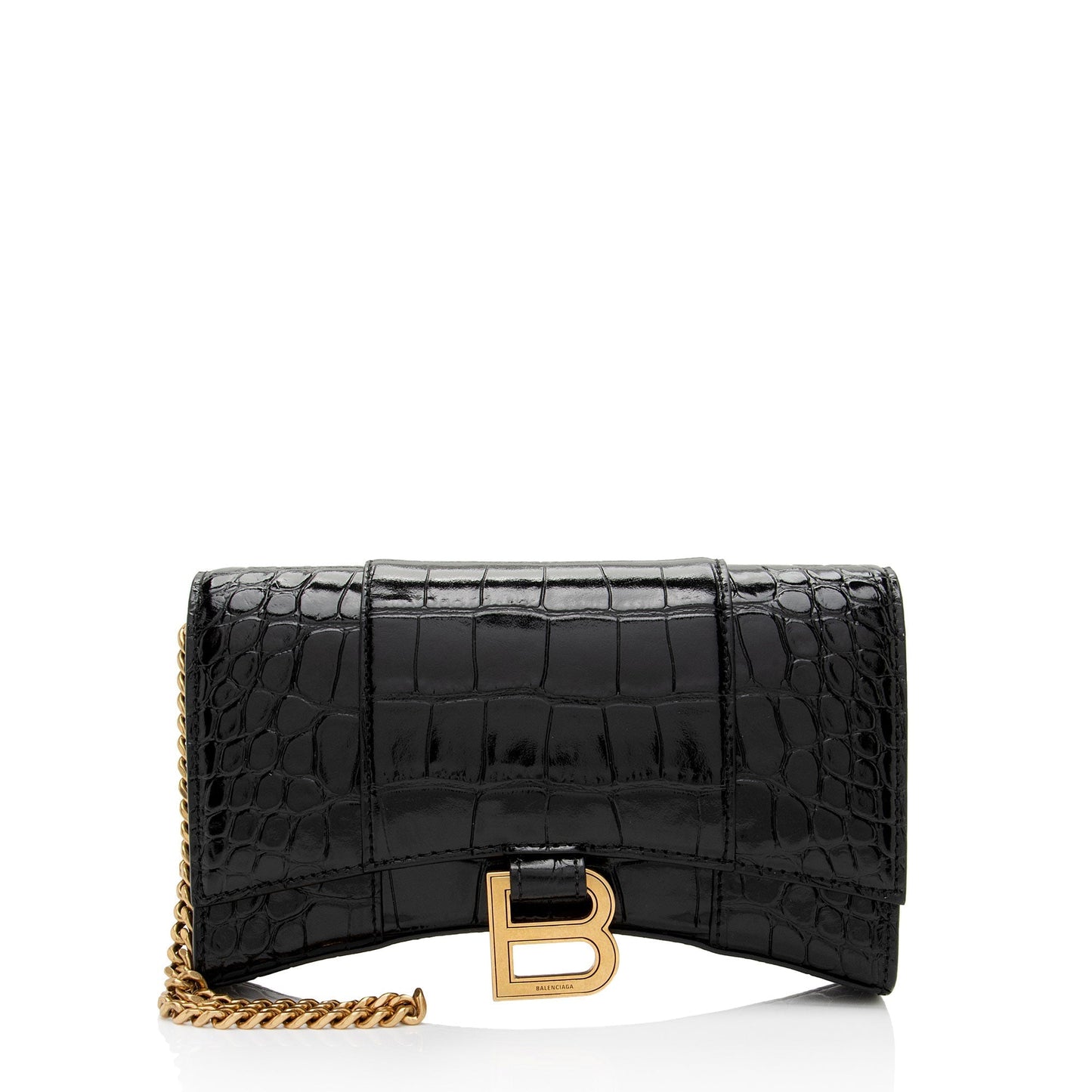 Luxury Balenciaga Trending 2026 Shiny Croc Embossed Calfskin Hourglass Chain Bag (SHF-Le4cT4)