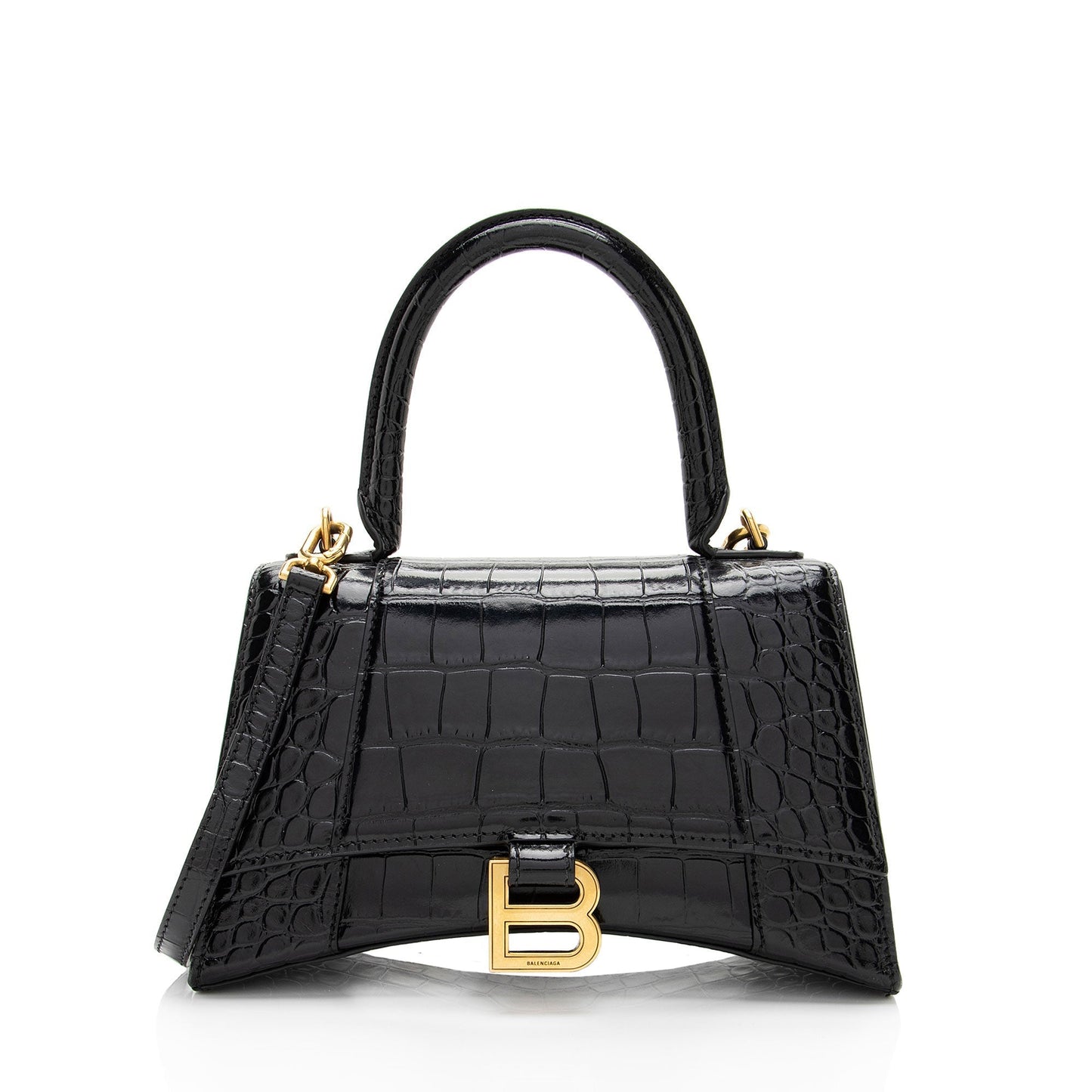 Luxury Balenciaga Trending 2026 Shiny Croc Embossed Calfskin Hourglass Small Top Handle (SHF-4EXjgI)