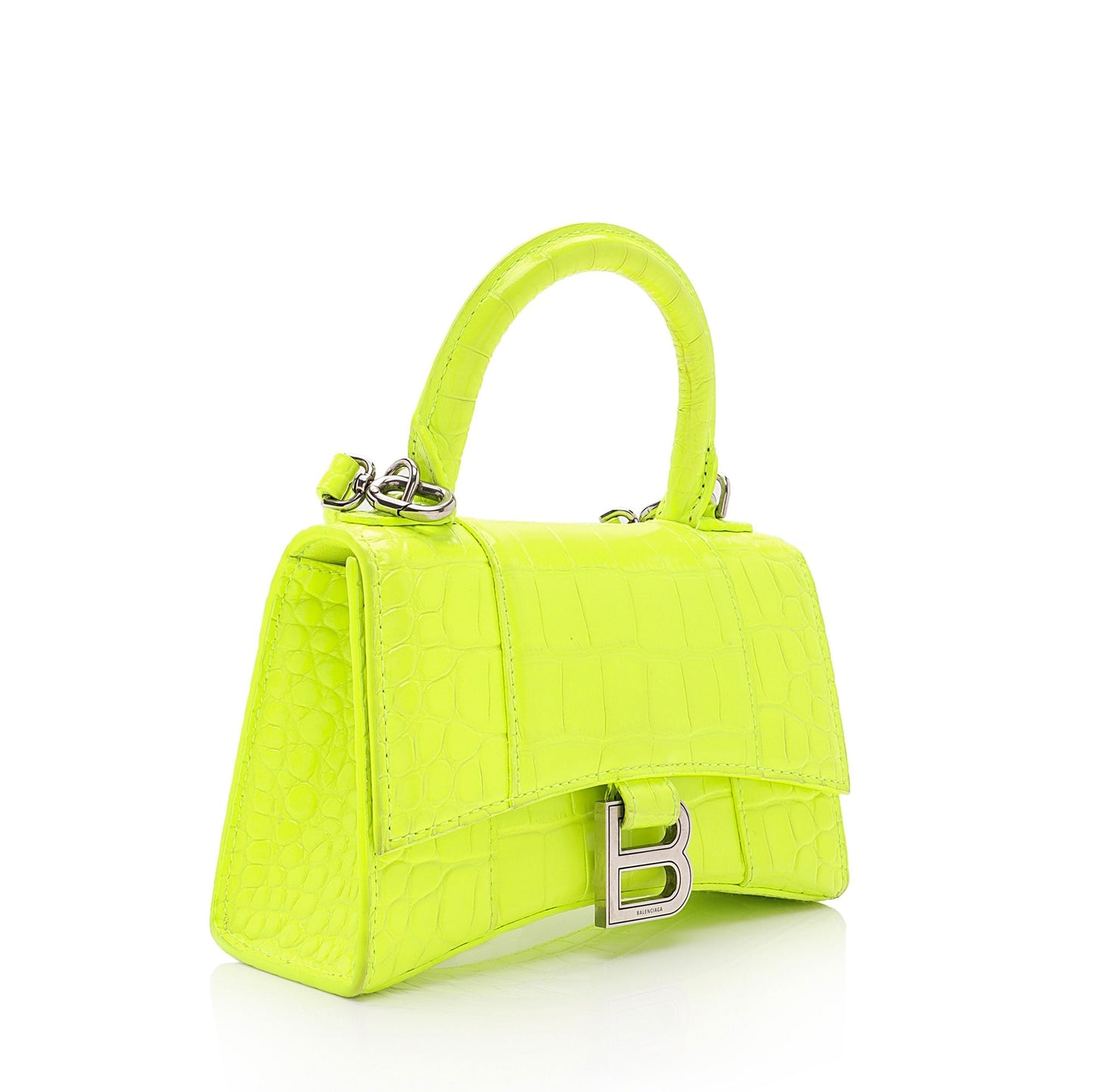 Luxury Balenciaga Trending 2026 Shiny Croc Embossed Calfskin Hourglass XS Top Handle (SHF-vSVXrb)