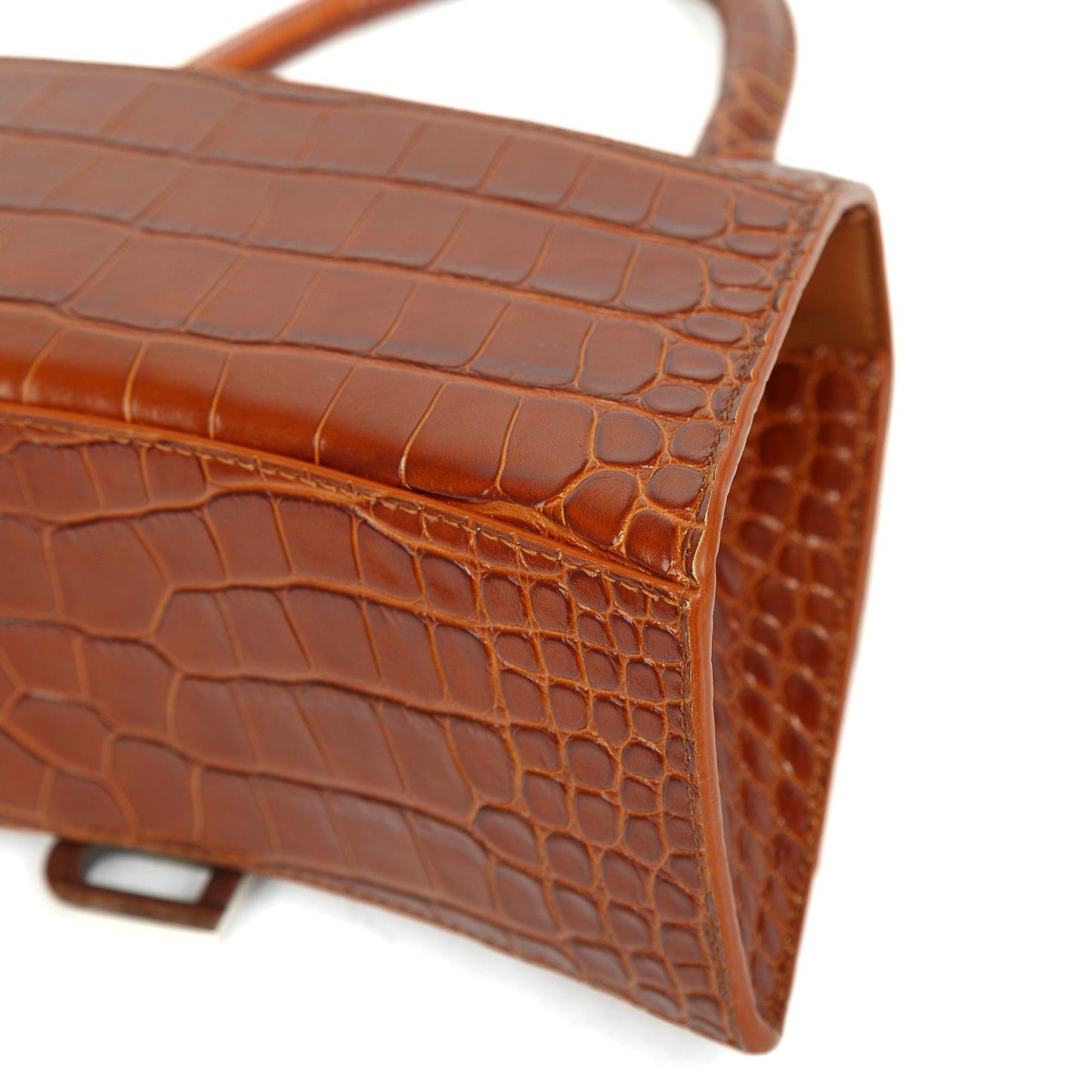 Balenciaga Small Brown Croc-Embossed Hourglass Top Handle Bag