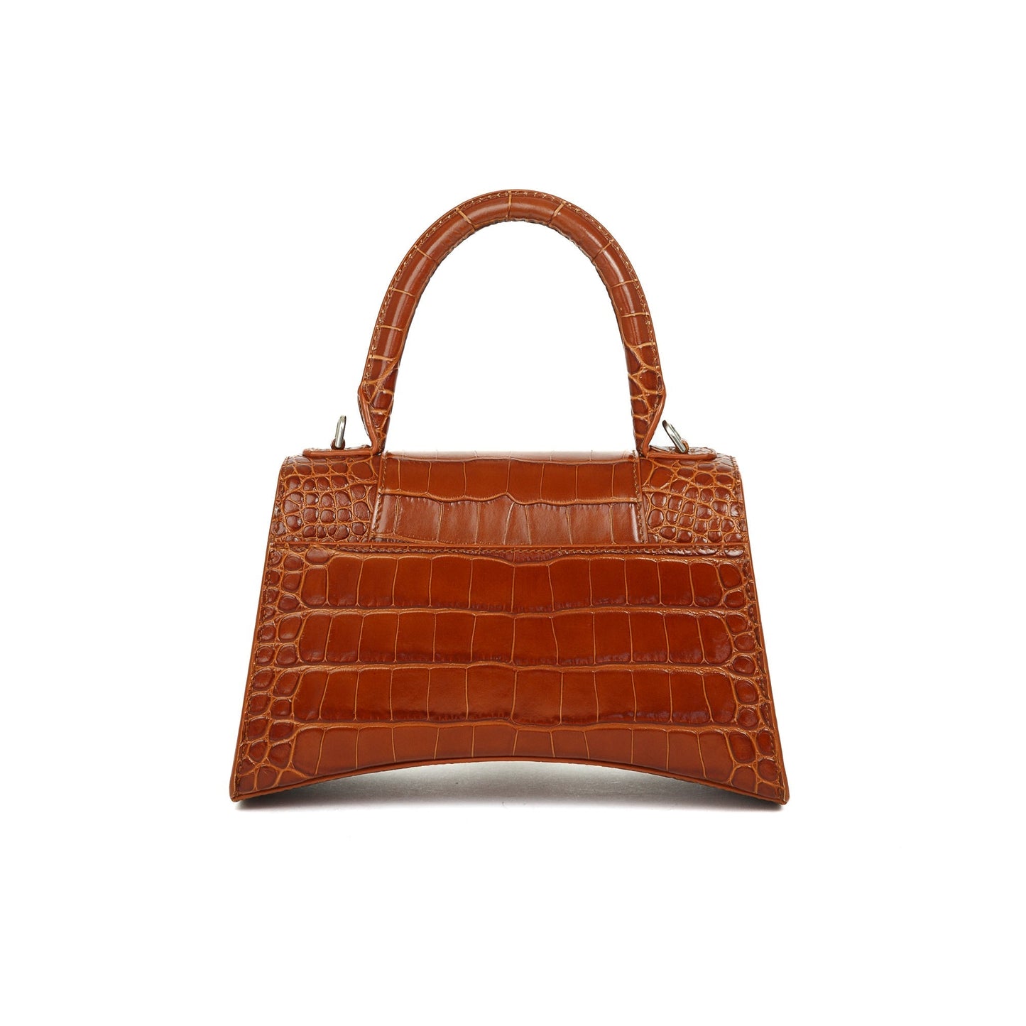 Balenciaga Small Brown Croc-Embossed Hourglass Top Handle Bag